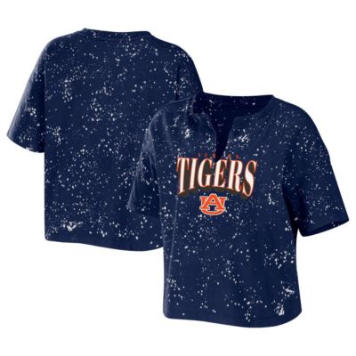 NCAA Auburn Tigers Bleach Wash Splatter Cropped Notch Neck T-Shirt