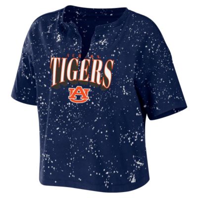 NCAA Auburn Tigers Bleach Wash Splatter Cropped Notch Neck T-Shirt