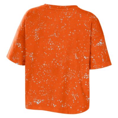 NCAA Clemson Tigers Bleach Wash Splatter Cropped Notch Neck T-Shirt