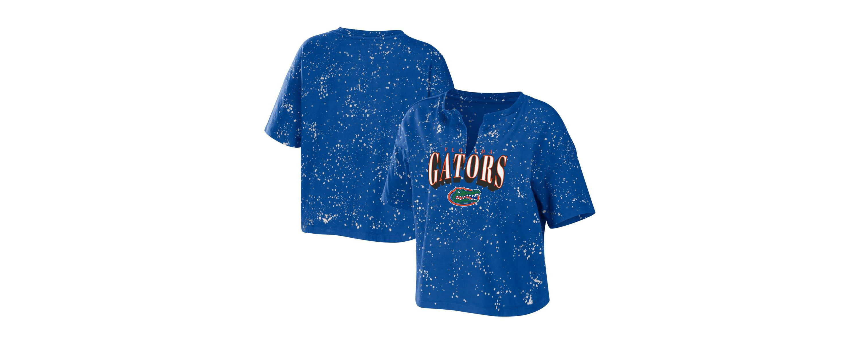 NCAA Florida Gators Bleach Wash Splatter Cropped Notch Neck T-Shirt