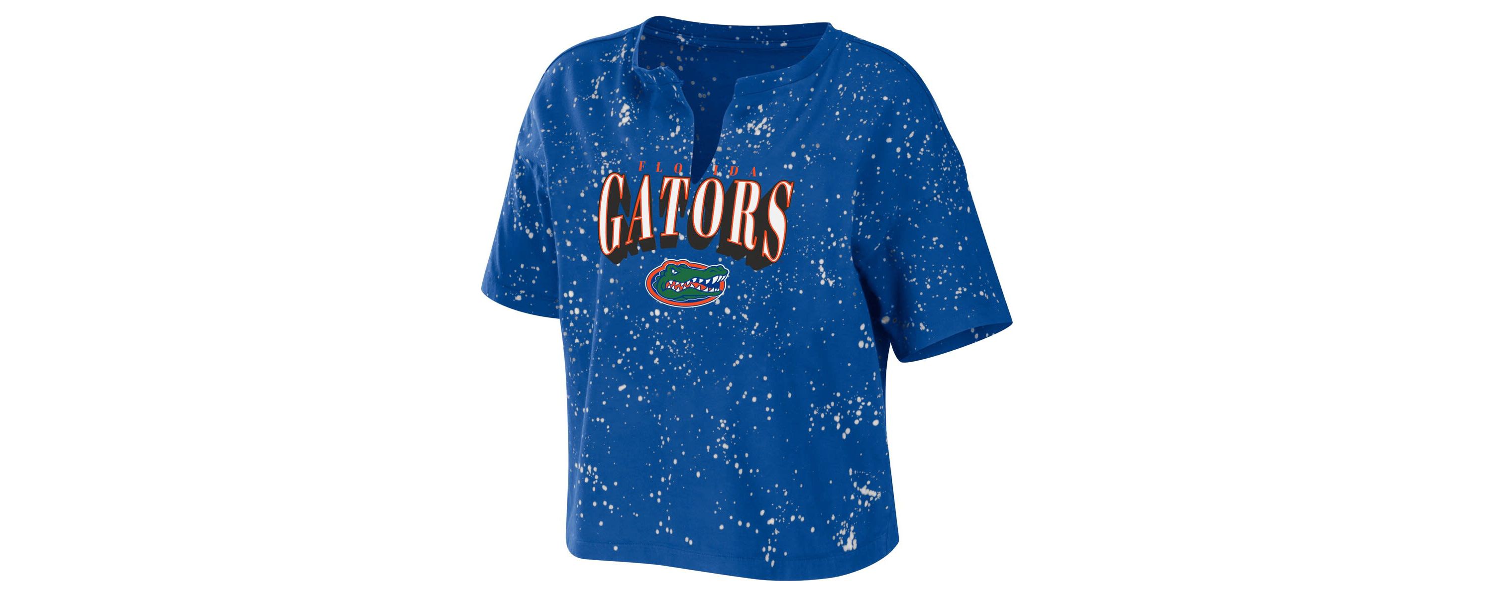 NCAA Florida Gators Bleach Wash Splatter Cropped Notch Neck T-Shirt