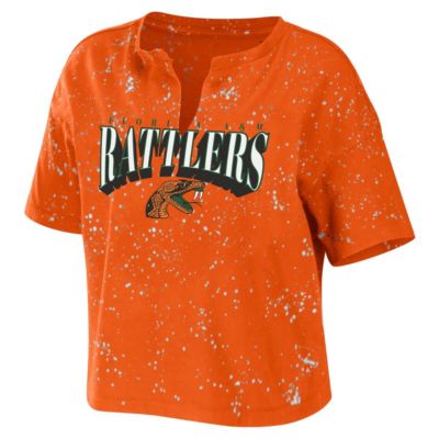NCAA Florida A&M Rattlers Bleach Wash Splatter Cropped Notch Neck T-Shirt