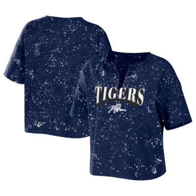 NCAA Jackson State Tigers Bleach Wash Splatter Cropped Notch Neck T-Shirt