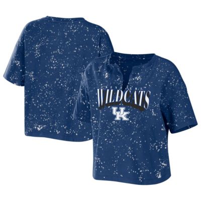 NCAA Kentucky Wildcats Bleach Wash Splatter Cropped Notch Neck T-Shirt