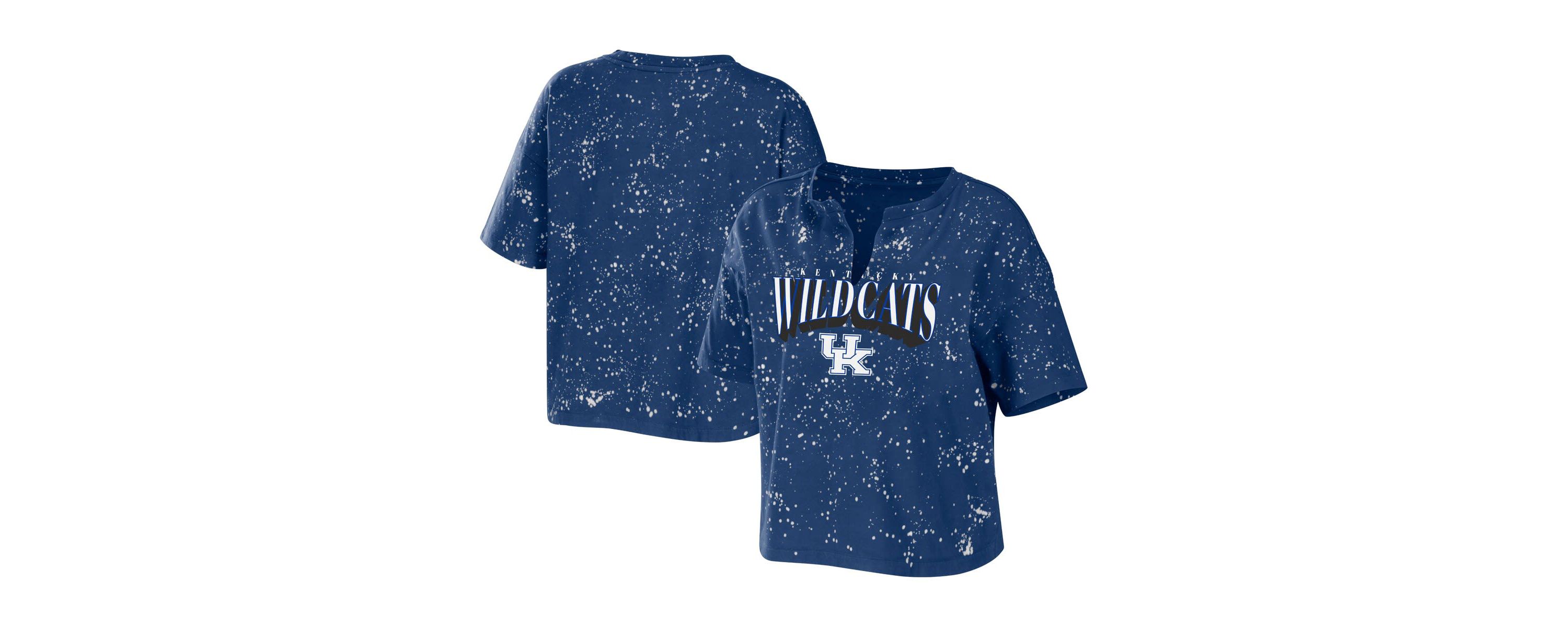 NCAA Kentucky Wildcats Bleach Wash Splatter Cropped Notch Neck T-Shirt