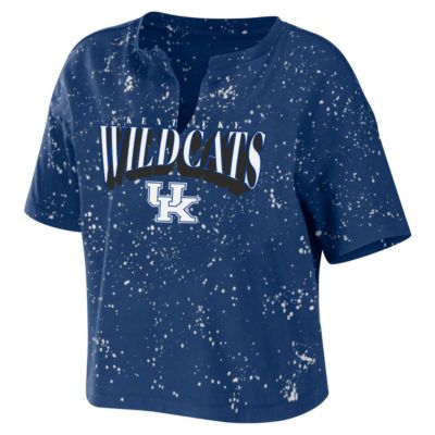 NCAA Kentucky Wildcats Bleach Wash Splatter Cropped Notch Neck T-Shirt