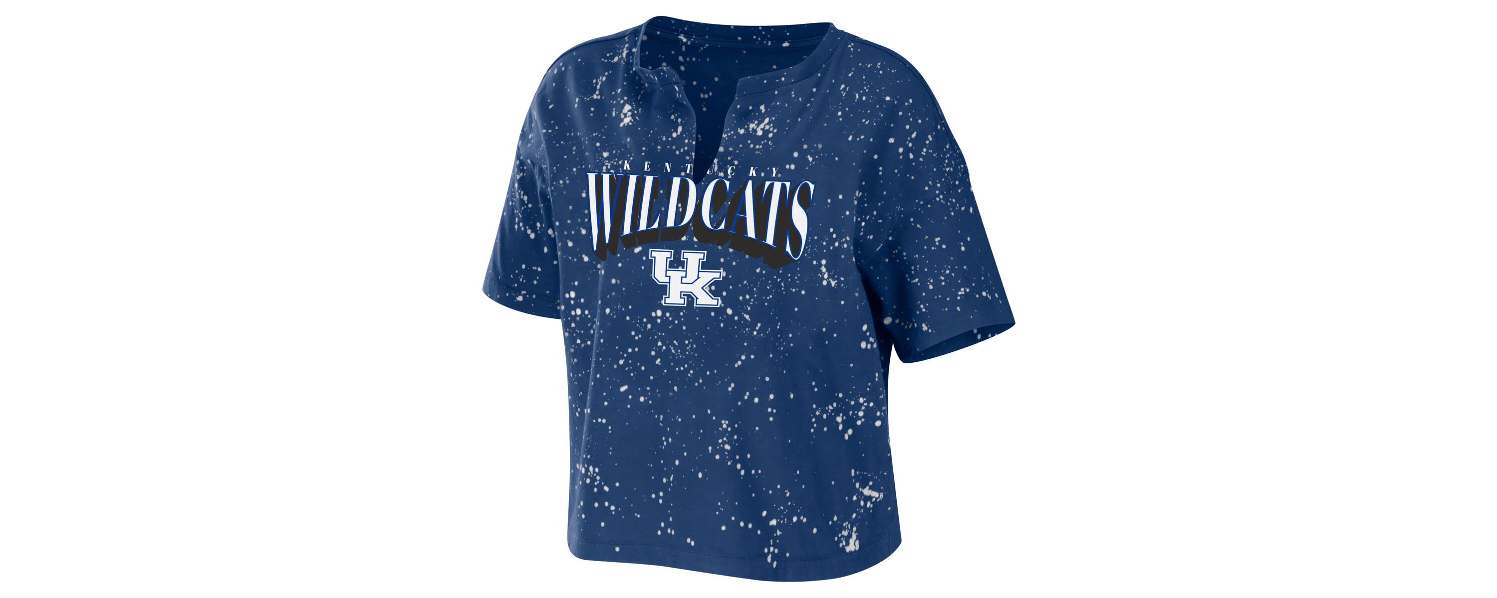 NCAA Kentucky Wildcats Bleach Wash Splatter Cropped Notch Neck T-Shirt