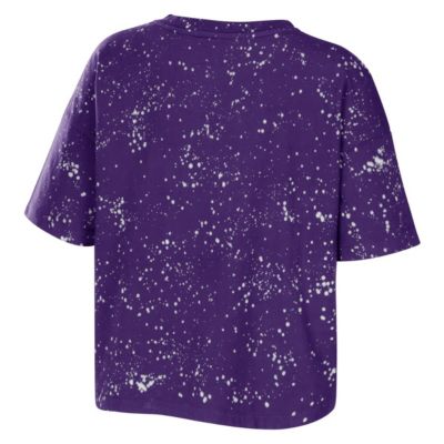 NCAA LSU Tigers Bleach Wash Splatter Cropped Notch Neck T-Shirt