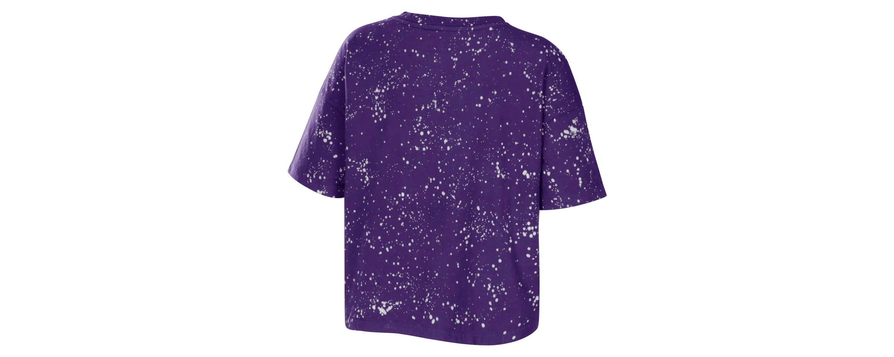 NCAA LSU Tigers Bleach Wash Splatter Cropped Notch Neck T-Shirt