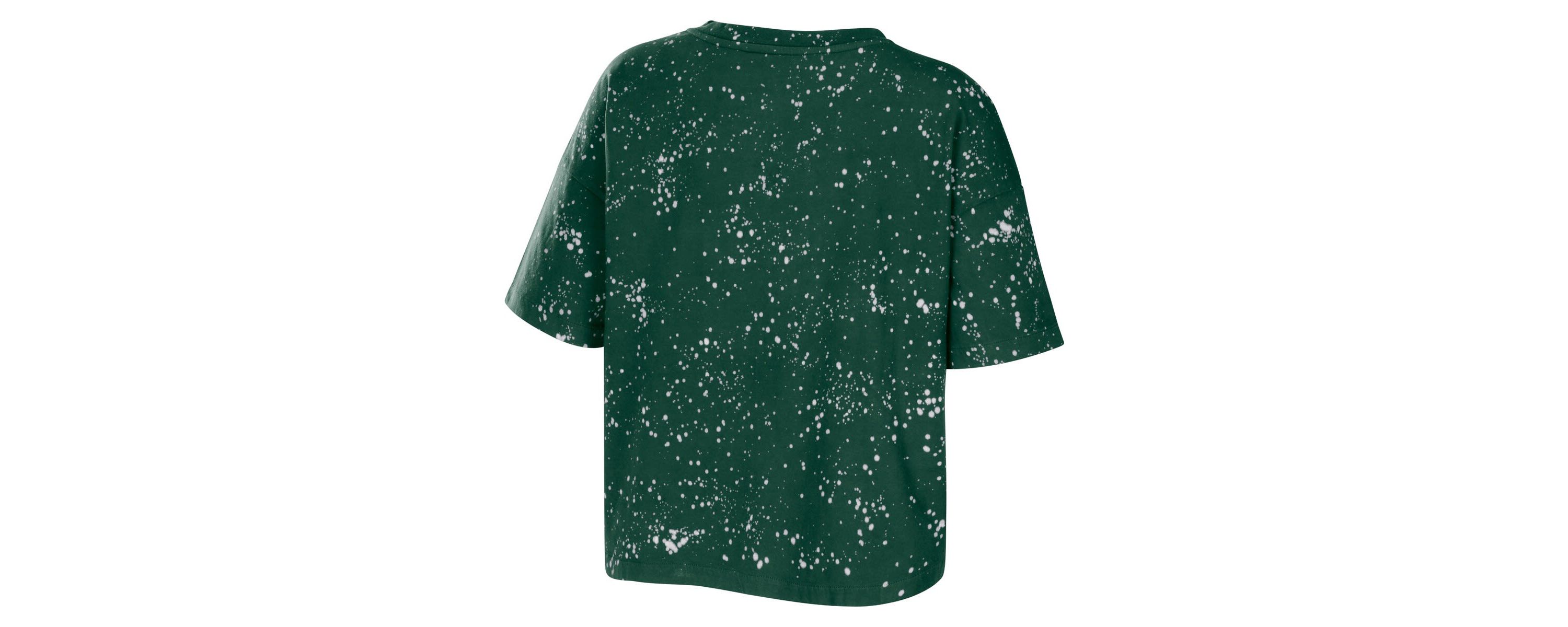 NCAA Michigan State Spartans Bleach Wash Splatter Cropped Notch Neck T-Shirt