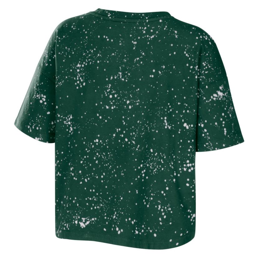 NCAA Michigan State Spartans Bleach Wash Splatter Cropped Notch Neck T-Shirt