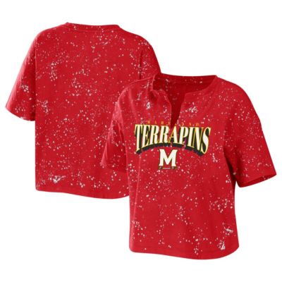 NCAA Maryland Terrapins Bleach Wash Splatter Cropped Notch Neck T-Shirt