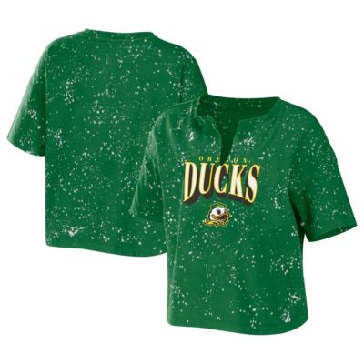 NCAA Oregon Ducks Bleach Wash Splatter Cropped Notch Neck T-Shirt