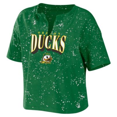 NCAA Oregon Ducks Bleach Wash Splatter Cropped Notch Neck T-Shirt