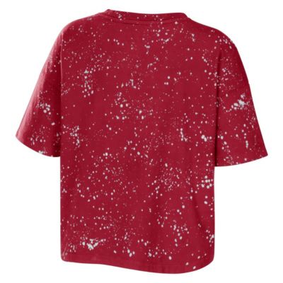 NCAA Oklahoma Sooners Bleach Wash Splatter Cropped Notch Neck T-Shirt