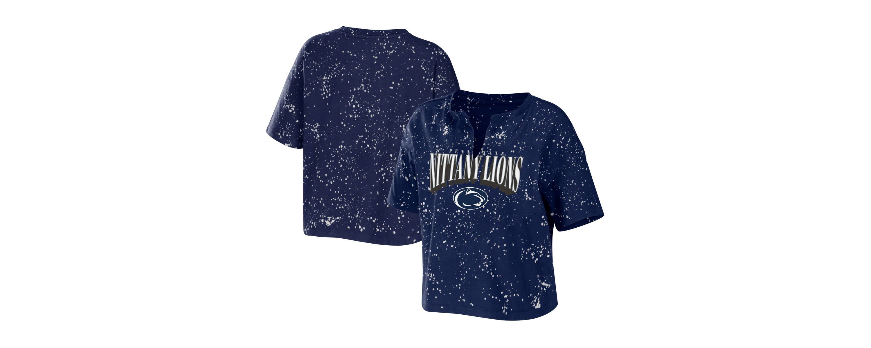 NCAA Penn State Nittany Lions Bleach Wash Splatter Cropped Notch Neck T-Shirt