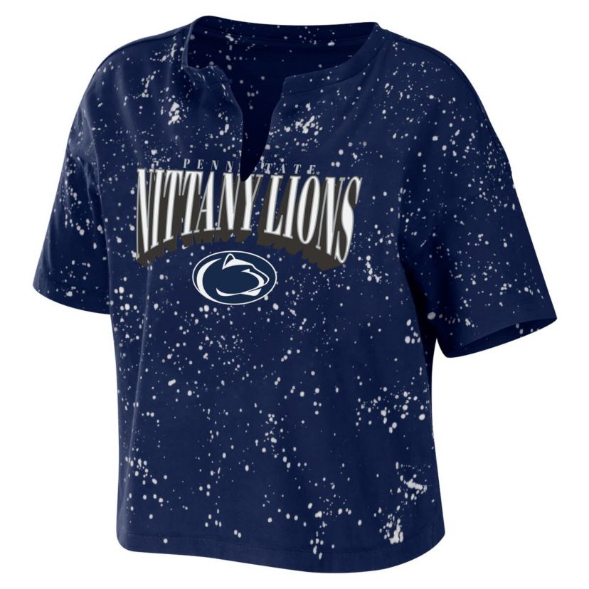 NCAA Penn State Nittany Lions Bleach Wash Splatter Cropped Notch Neck T-Shirt