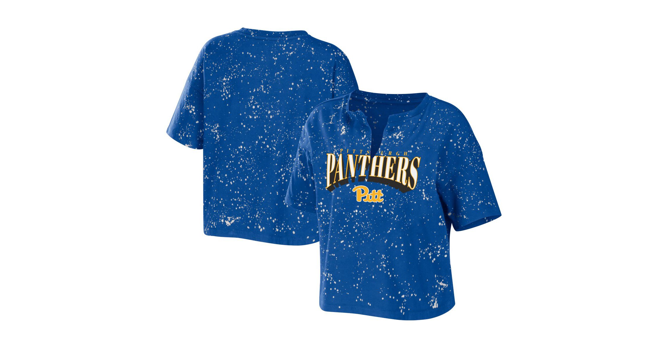 NCAA Pitt Panthers Bleach Wash Splatter Cropped Notch Neck T-Shirt