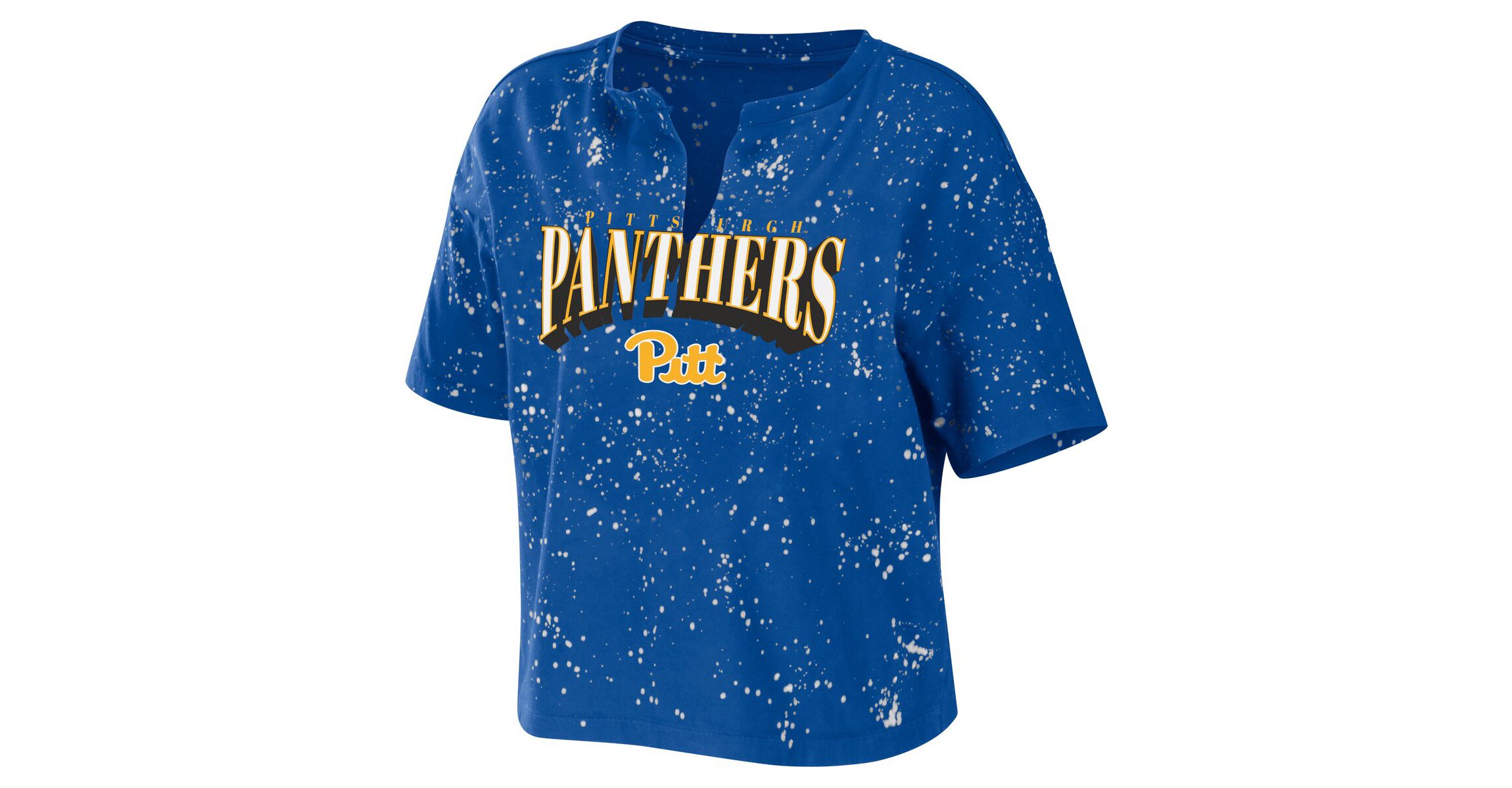 NCAA Pitt Panthers Bleach Wash Splatter Cropped Notch Neck T-Shirt