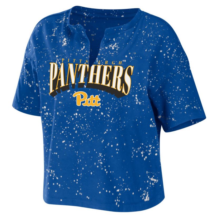 NCAA Pitt Panthers Bleach Wash Splatter Cropped Notch Neck T-Shirt