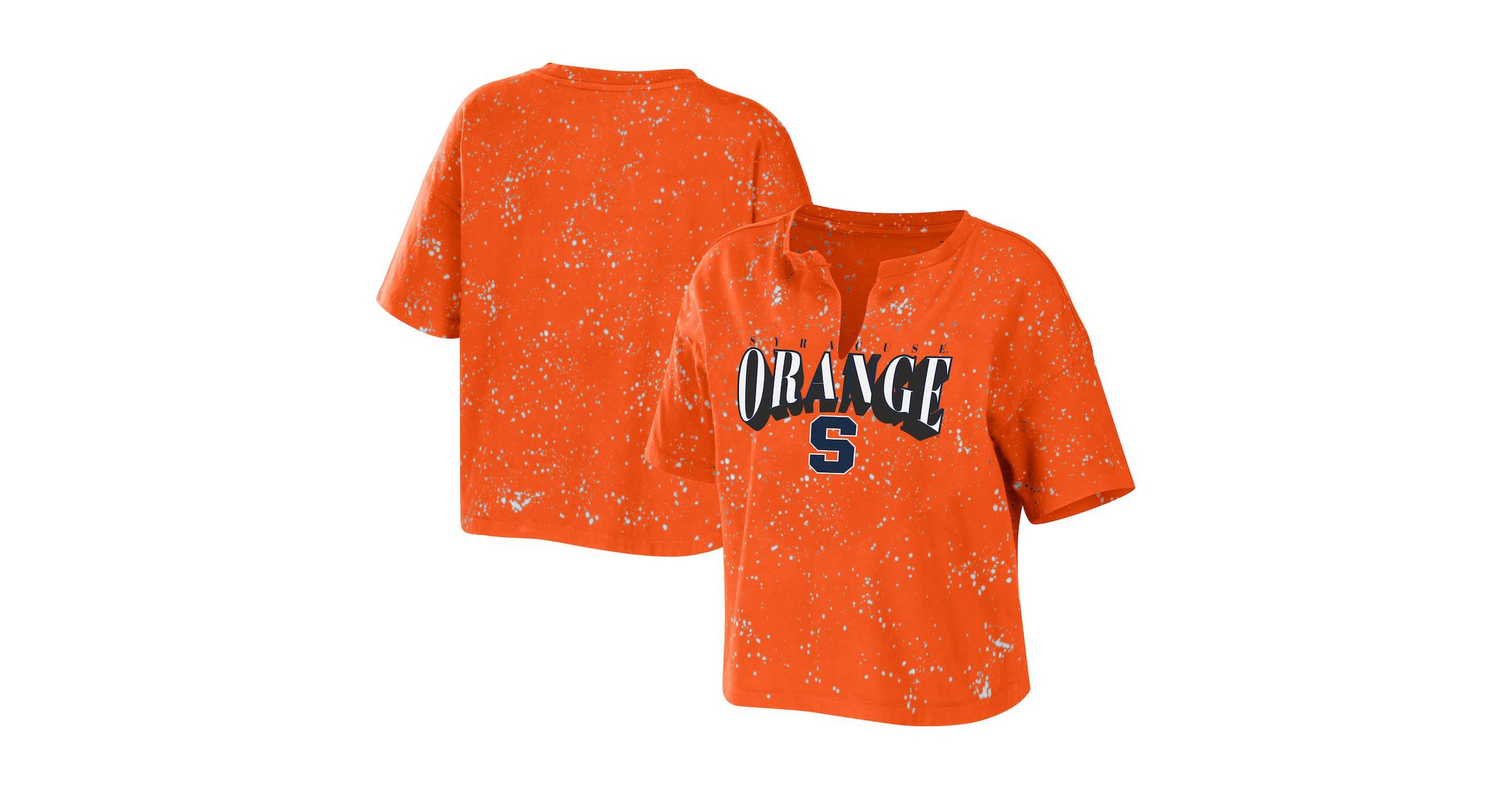Syracuse Orange NCAA Syracuse Bleach Wash Splatter Cropped Notch Neck T-Shirt