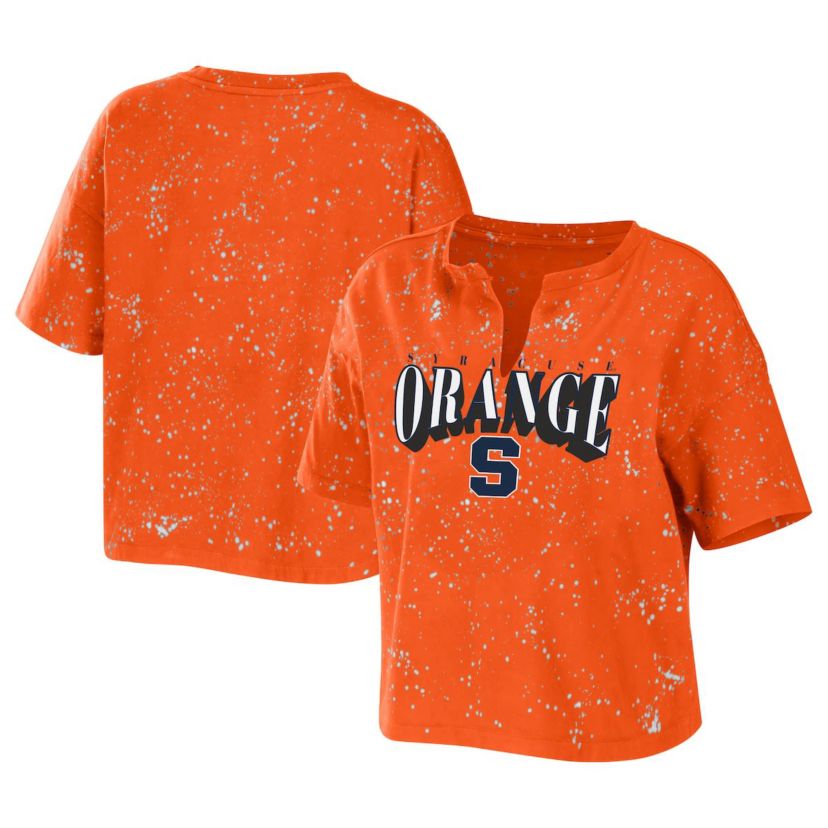Syracuse Orange NCAA Syracuse Bleach Wash Splatter Cropped Notch Neck T-Shirt