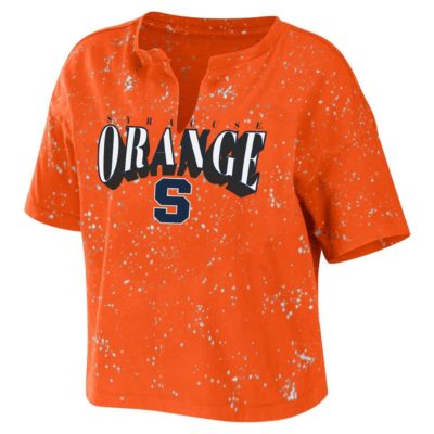 Syracuse Orange NCAA Bleach Wash Splatter Cropped Notch Neck T-Shirt