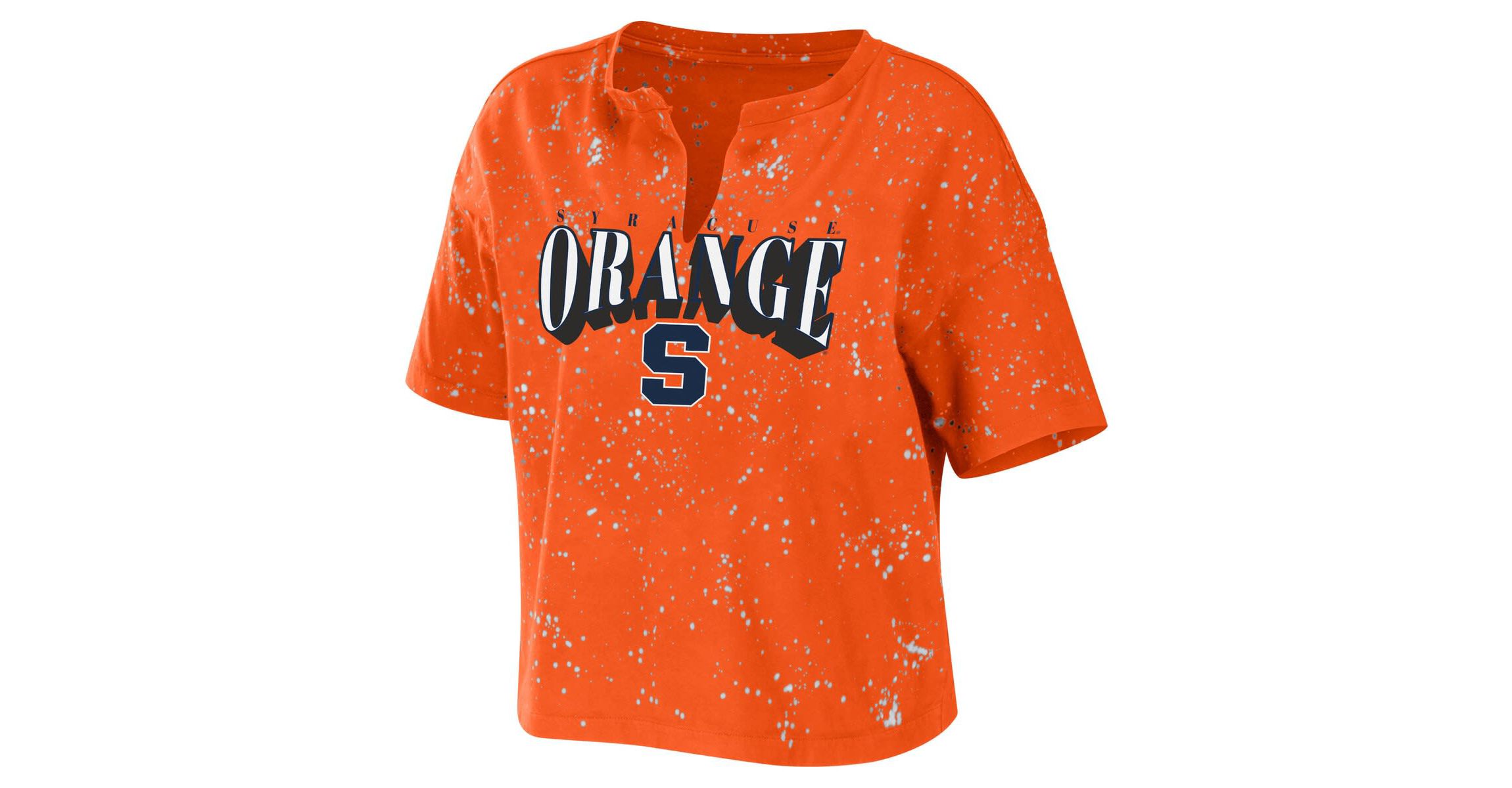 Syracuse Orange NCAA Syracuse Bleach Wash Splatter Cropped Notch Neck T-Shirt