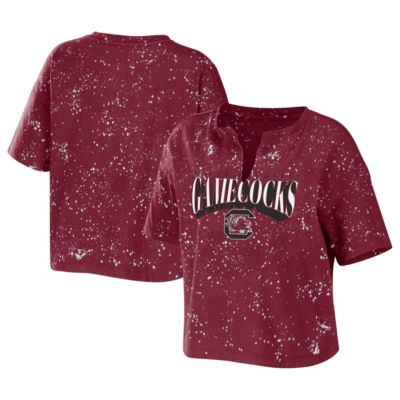 NCAA South Carolina Gamecocks Bleach Wash Splatter Cropped Notch Neck T-Shirt