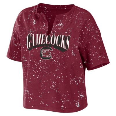 NCAA South Carolina Gamecocks Bleach Wash Splatter Cropped Notch Neck T-Shirt