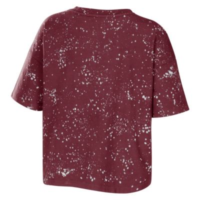 NCAA Texas A&M Aggies Bleach Wash Splatter Cropped Notch Neck T-Shirt