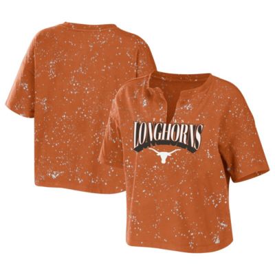 NCAA Texas Texas Longhorns Bleach Wash Splatter Cropped Notch Neck T-Shirt