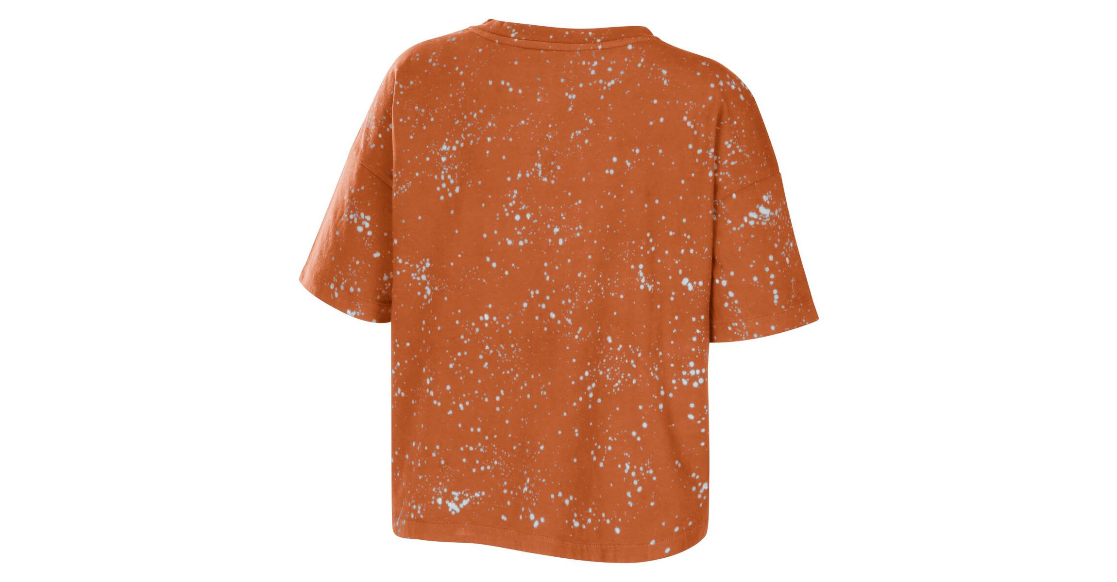 NCAA Texas Texas Longhorns Bleach Wash Splatter Cropped Notch Neck T-Shirt