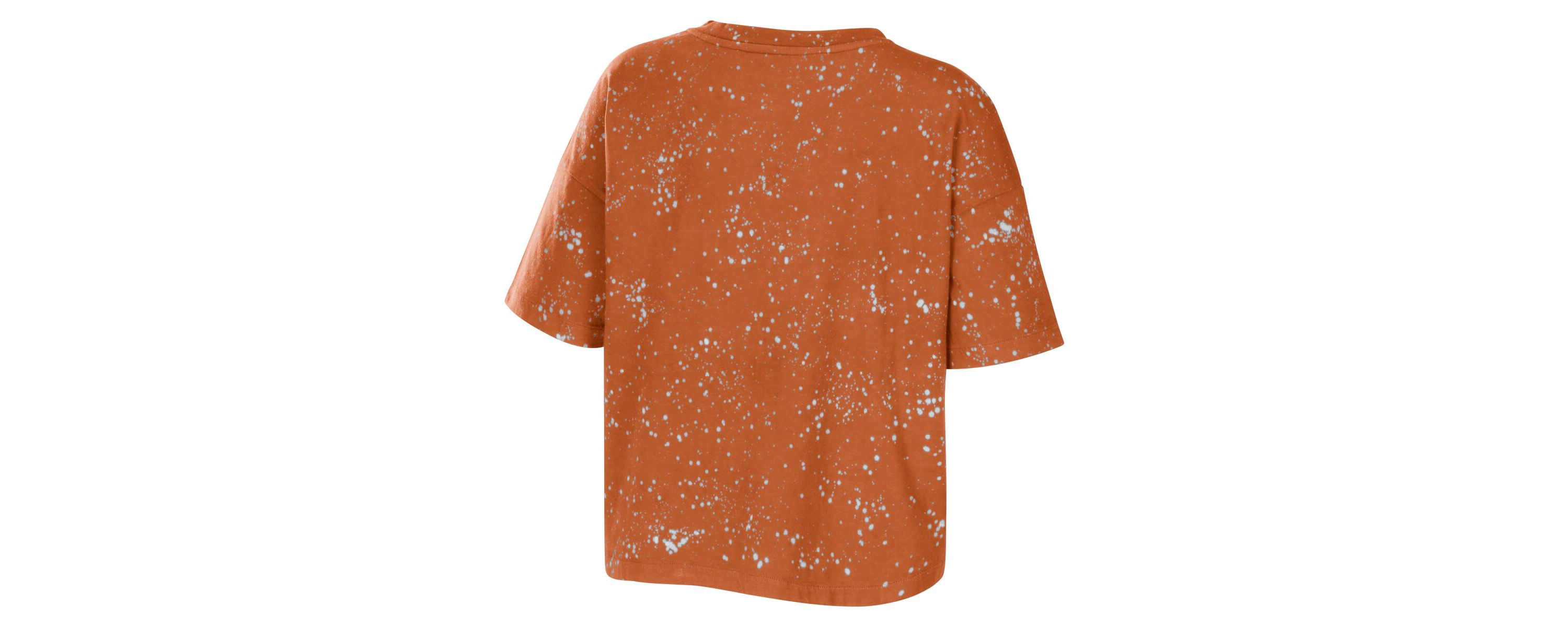 NCAA Texas Texas Longhorns Bleach Wash Splatter Cropped Notch Neck T-Shirt