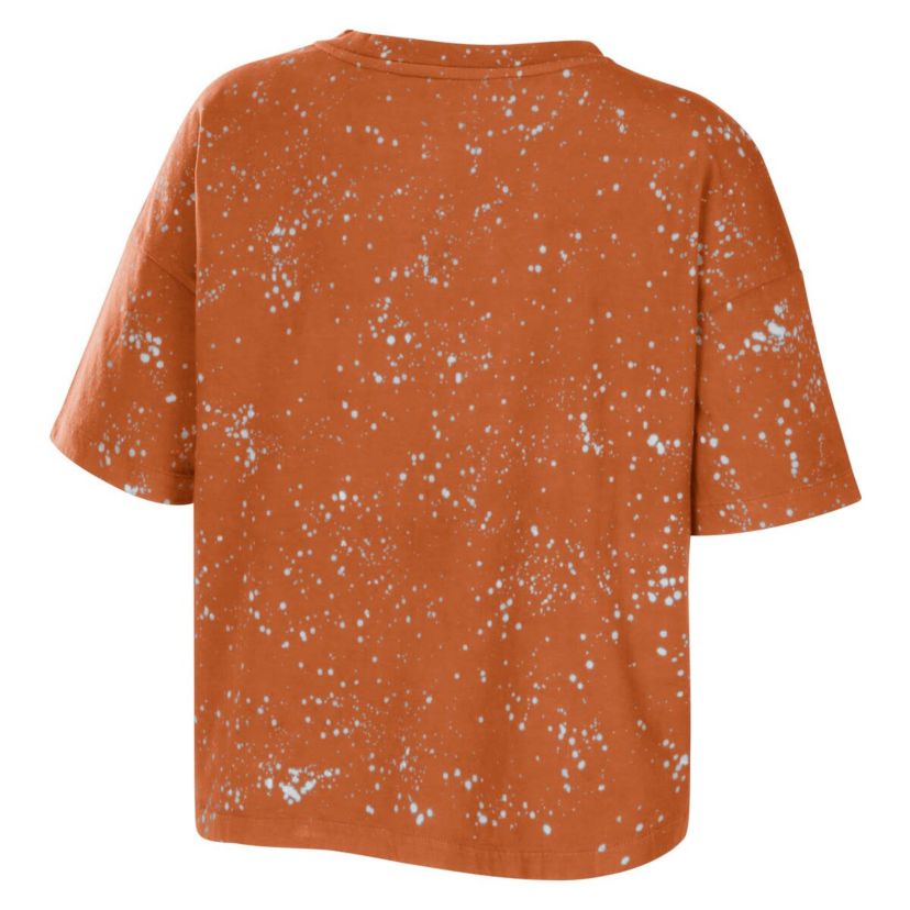 NCAA Texas Texas Longhorns Bleach Wash Splatter Cropped Notch Neck T-Shirt