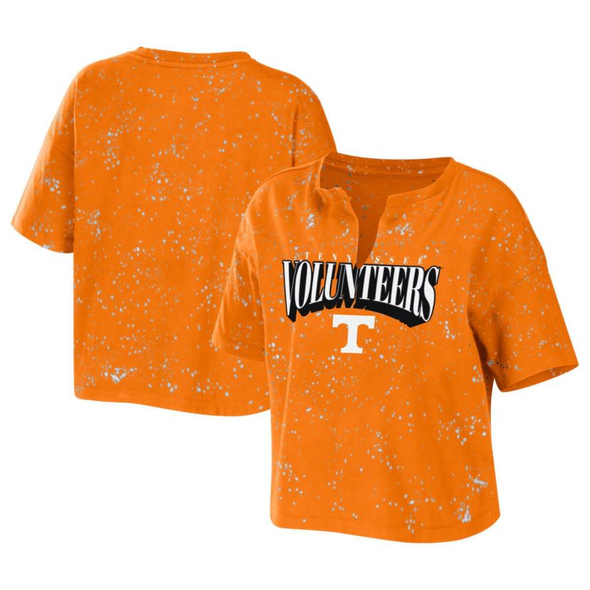 NCAA Tennessee Tennessee Volunteers Bleach Wash Splatter Cropped Notch Neck T-Shirt