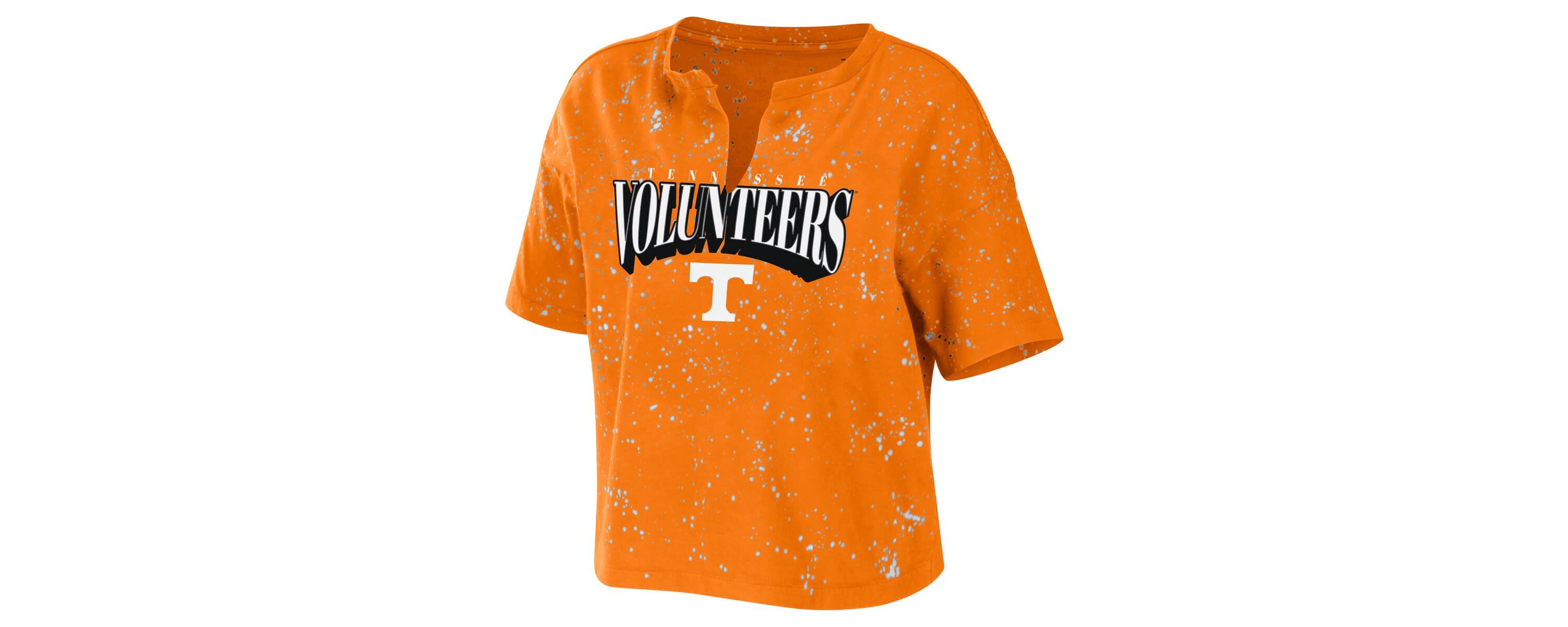NCAA Tennessee Tennessee Volunteers Bleach Wash Splatter Cropped Notch Neck T-Shirt