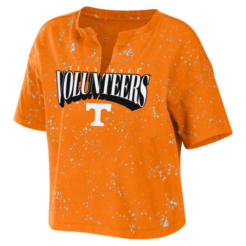 NCAA Tennessee Tennessee Volunteers Bleach Wash Splatter Cropped Notch Neck T-Shirt