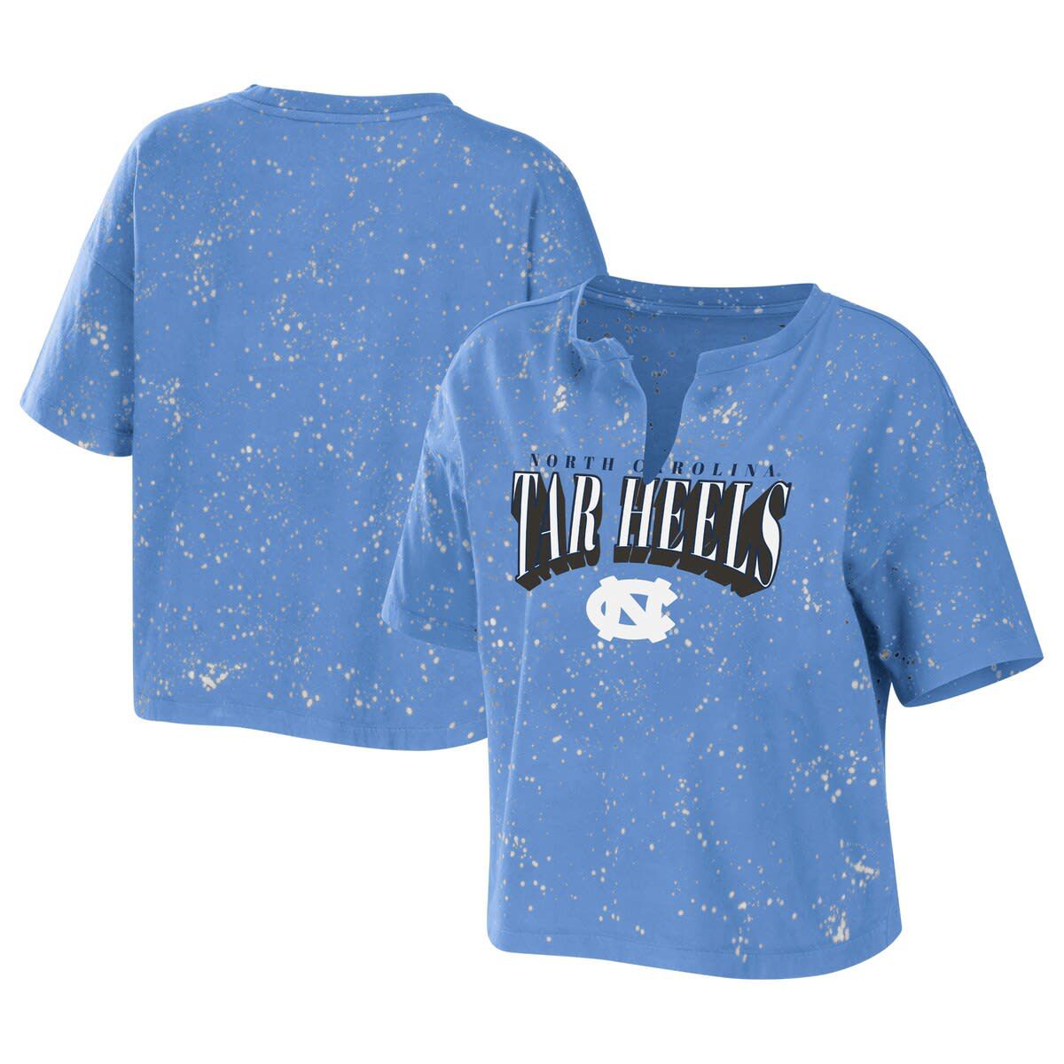 NCAA Carolina North Carolina Tar Heels Bleach Wash Splatter Cropped Notch Neck T-Shirt