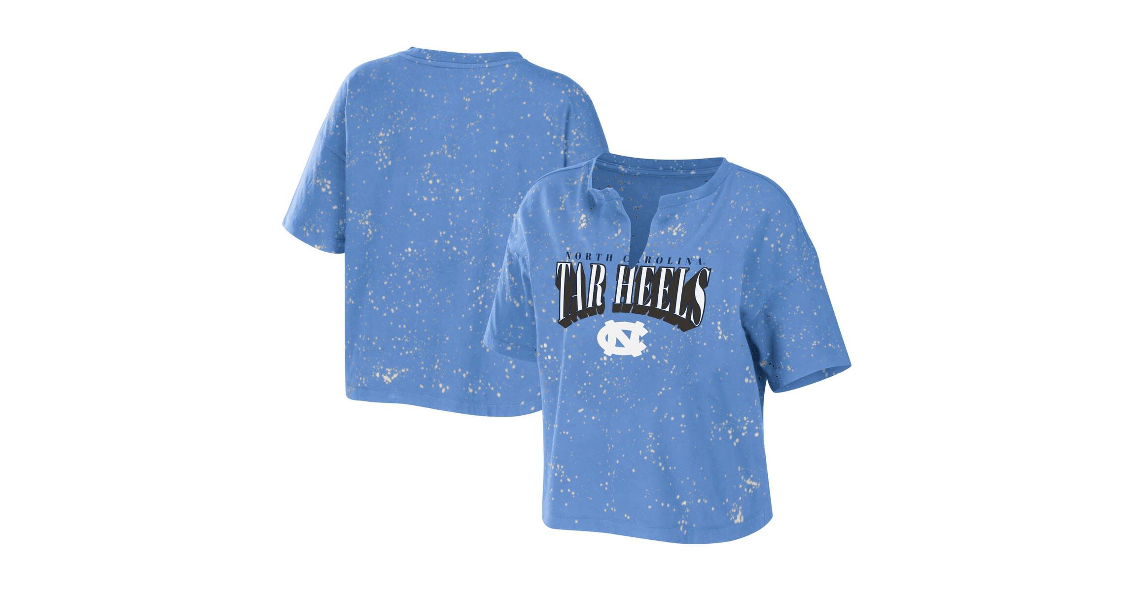 NCAA Carolina North Carolina Tar Heels Bleach Wash Splatter Cropped Notch Neck T-Shirt