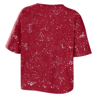 NCAA USC Trojans Bleach Wash Splatter Cropped Notch Neck T-Shirt