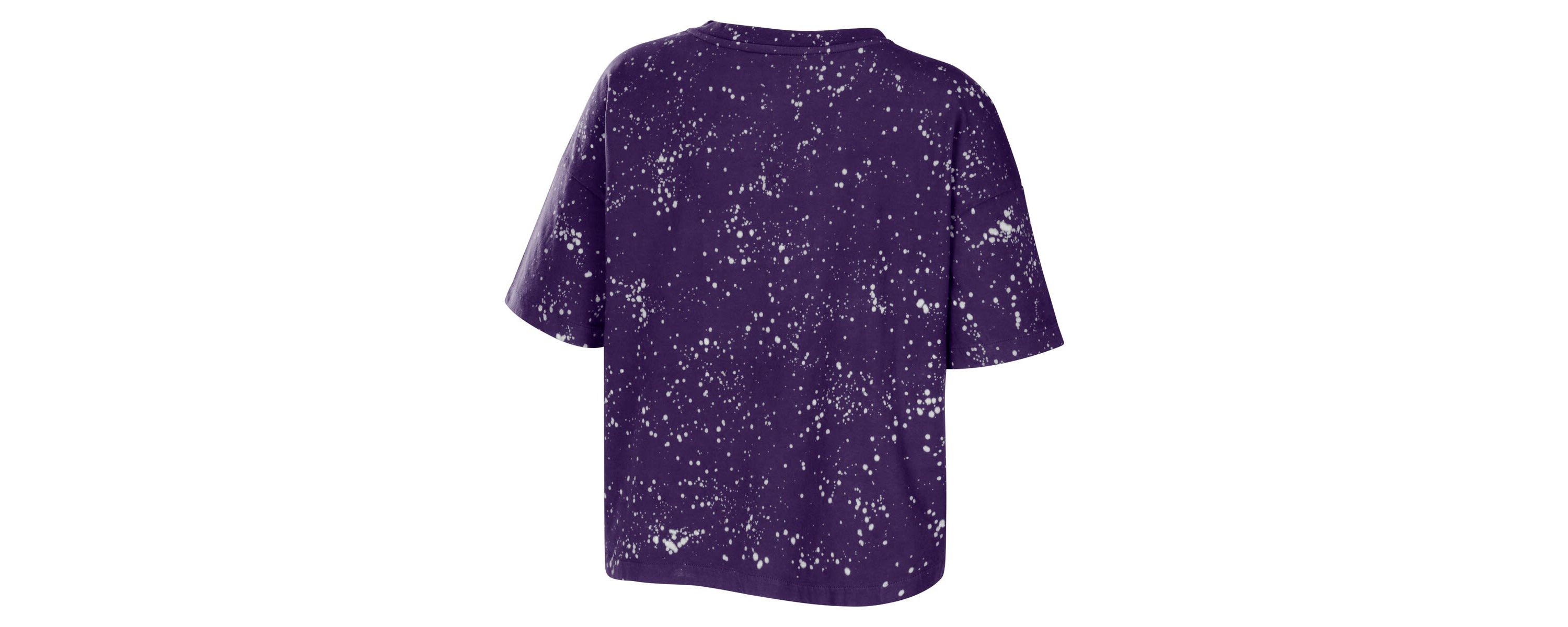 NCAA Washington Huskies Bleach Wash Splatter Cropped Notch Neck T-Shirt