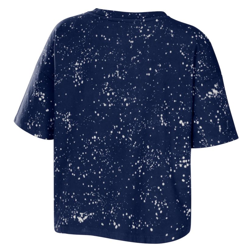NCAA West Virginia Mountaineers Bleach Wash Splatter Cropped Notch Neck T-Shirt