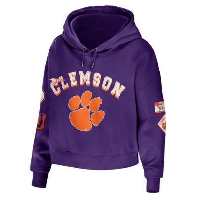 NCAA Clemson Tigers Mixed Media Cropped Pullover Hoodie