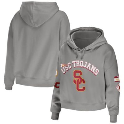 NCAA USC Trojans Mixed Media Cropped Pullover Hoodie