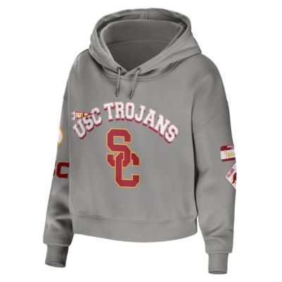 NCAA USC Trojans Mixed Media Cropped Pullover Hoodie