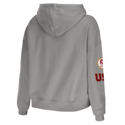 NCAA USC Trojans Mixed Media Cropped Pullover Hoodie