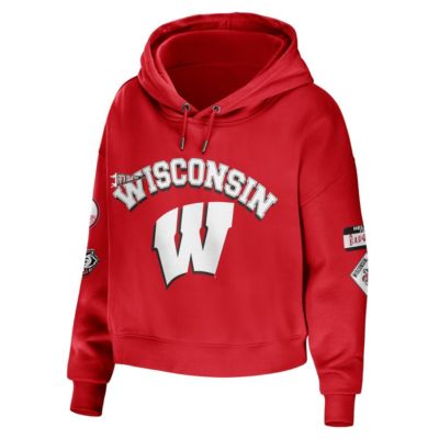 NCAA Wisconsin Badgers Mixed Media Cropped Pullover Hoodie