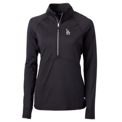 Cutter & Buck Women's MLB Los Angeles Dodgers Adapt Eco Knit Stretch Half-Zip Pullover Top, Black, XS