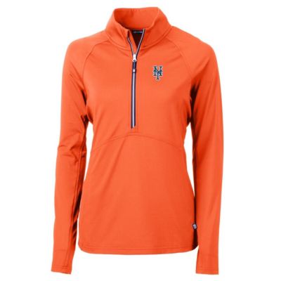 Cutter & Buck Women's MLB New York Mets Adapt Eco Knit Stretch Half-Zip Pullover Top, Orange, 3XL